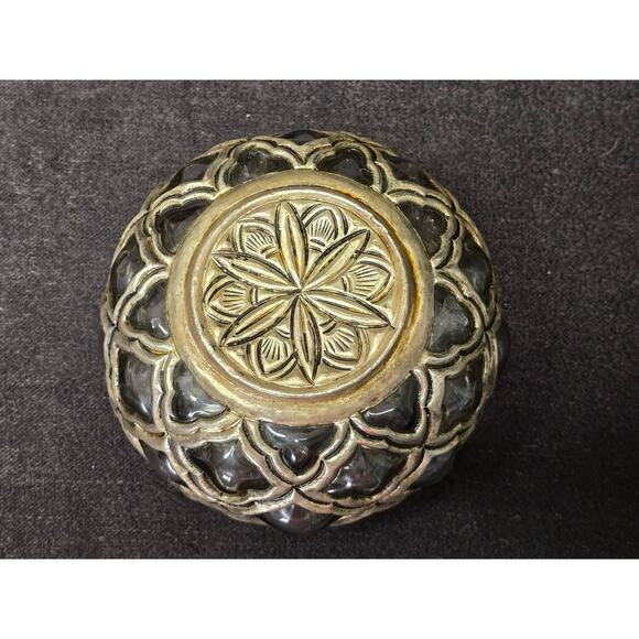 Vintage Brass Silver Tone Baroque Hand Blown Glass Bohemian Boho Apothecary Jar - Picture 5 of 9